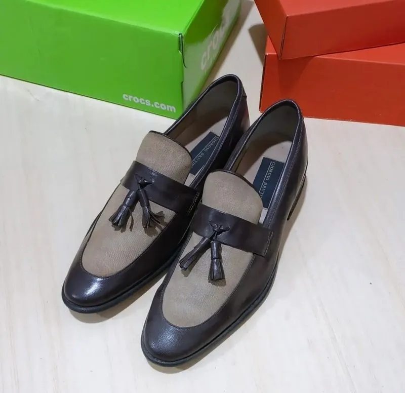 Giorgio Brutini Mens Leather & Canvas Loafers Brown photo 1