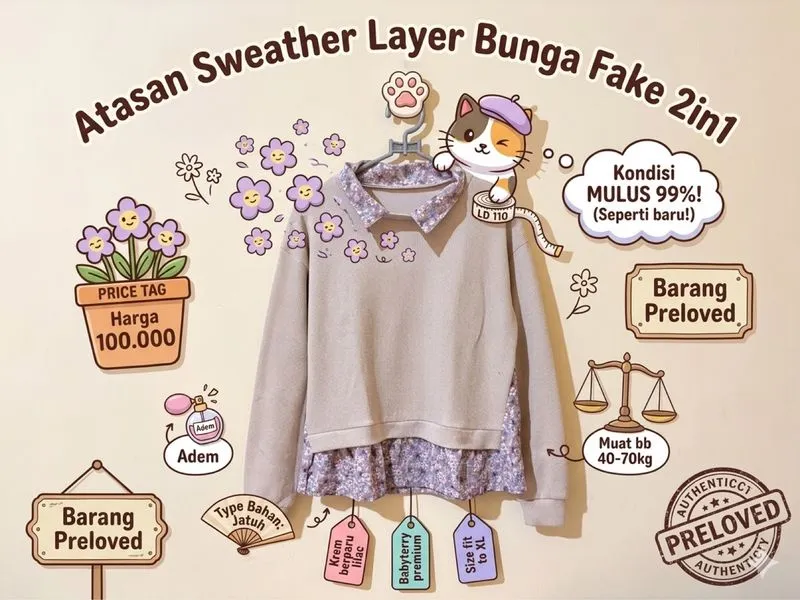 Atasan Sweather Layer Bunga Fake 2in1 photo 1