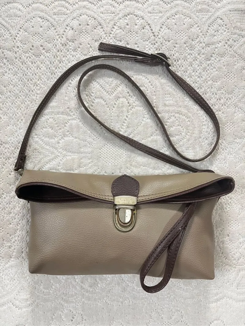 Taupe Brown Leather Sling Bag photo 1