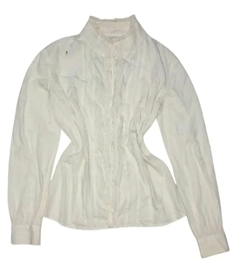 cream white fitted lace longsleeve top vintage photo 1