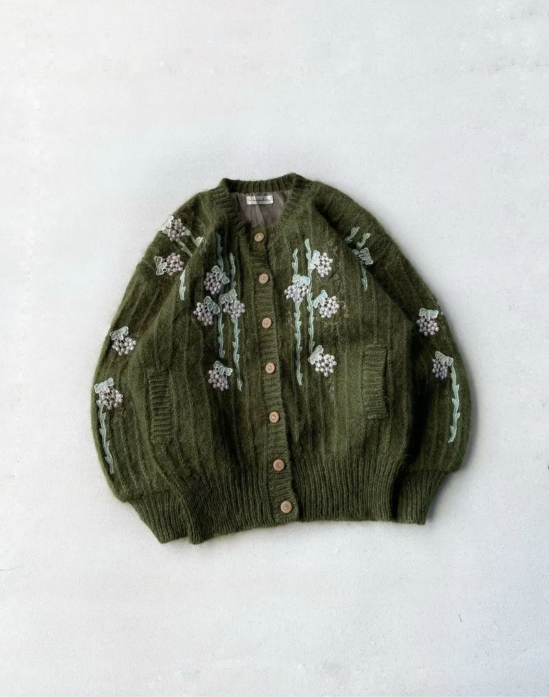 CARDIGAN FLOWER OLIVE GREEN photo 1