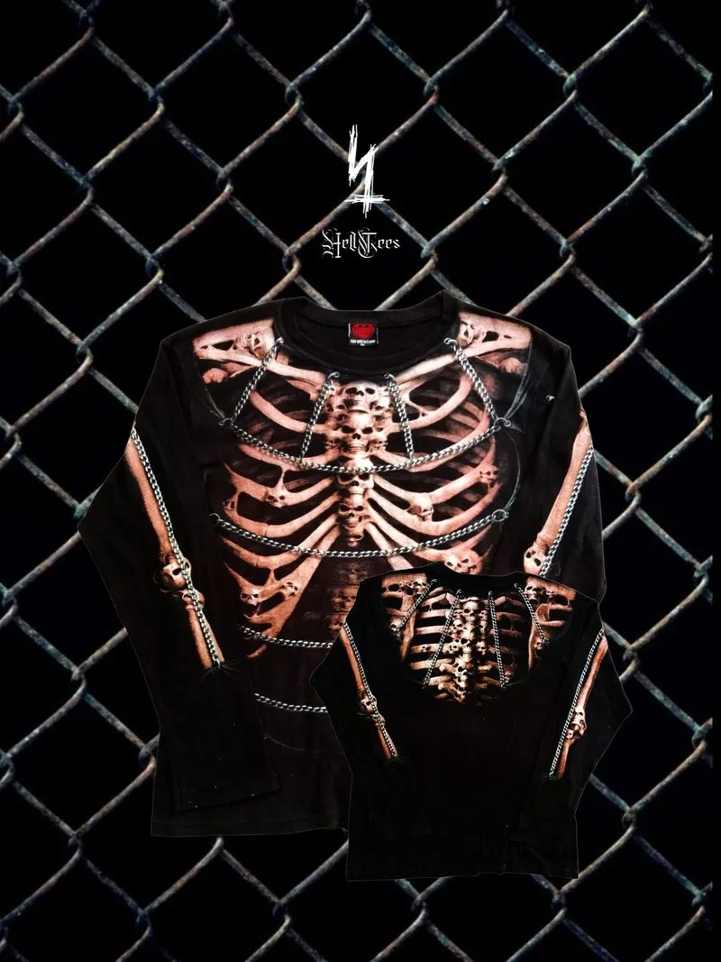 💀 Y2K Skull & Bones AOP Grunge Graphic Long Sleeve photo 1