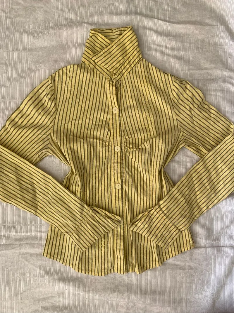 Y2K Yellow Striped Fitted photo 1