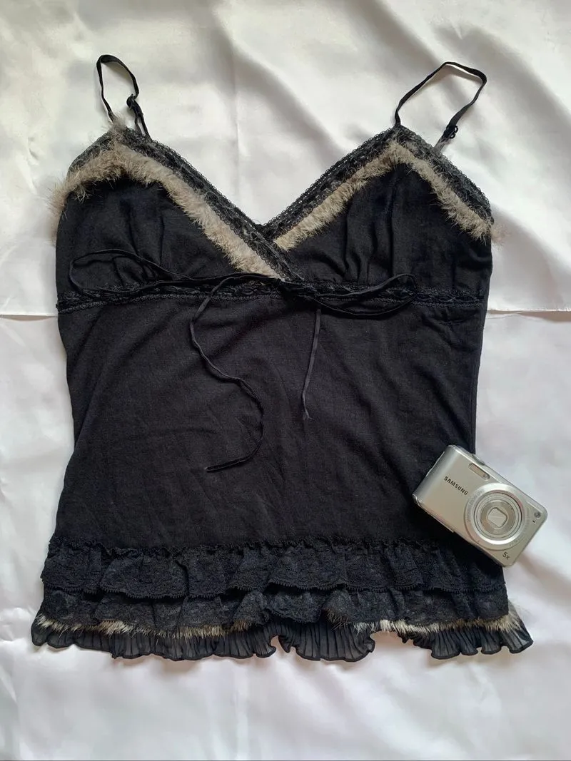 y2k harajuku gyaru fur cami top by cecil mcbee photo 1