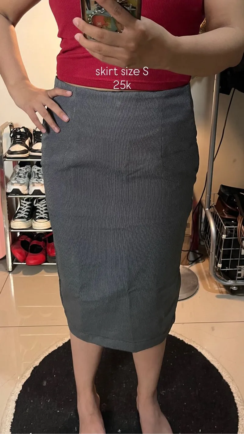 rok garis-garis skirt rok kerja rok mini rok selutut photo 1