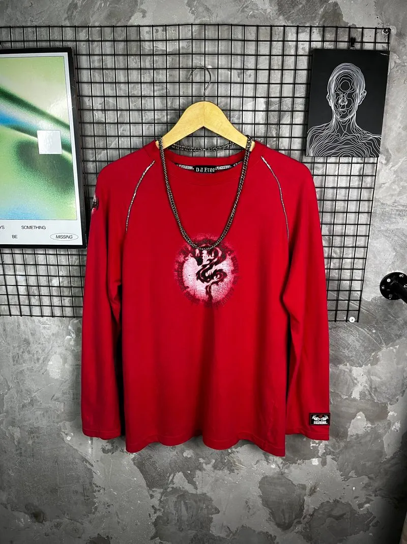 Vintage DJ Free London Grunge Dragon Graphic poem Longsleeve photo 1
