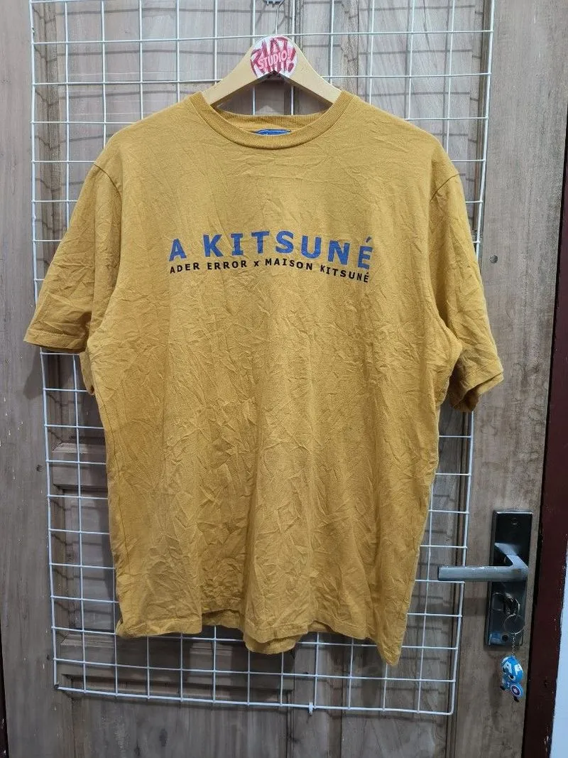 Maison Kitsuné Streetwear Casual T-shirt Pria yellow photo 1