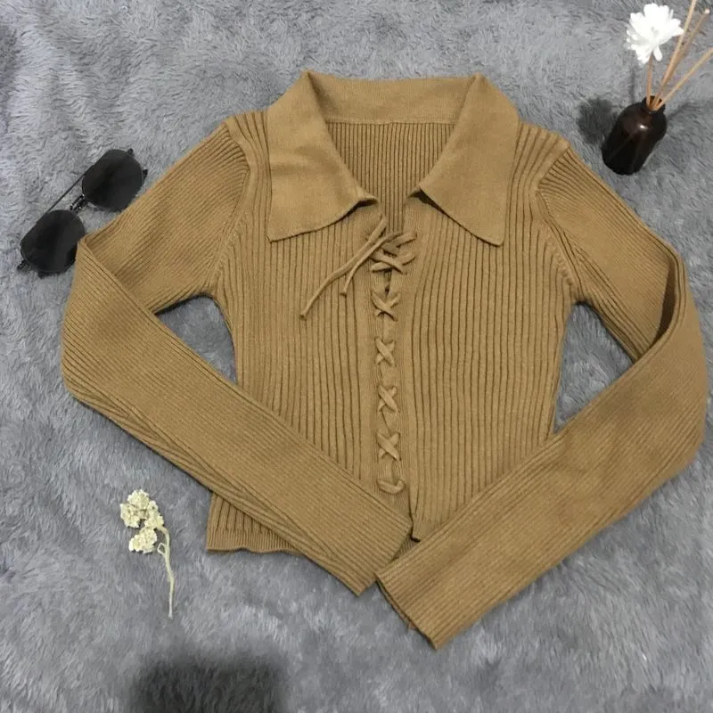 Vintage Y2K Crop top Wanita tan brown photo 1