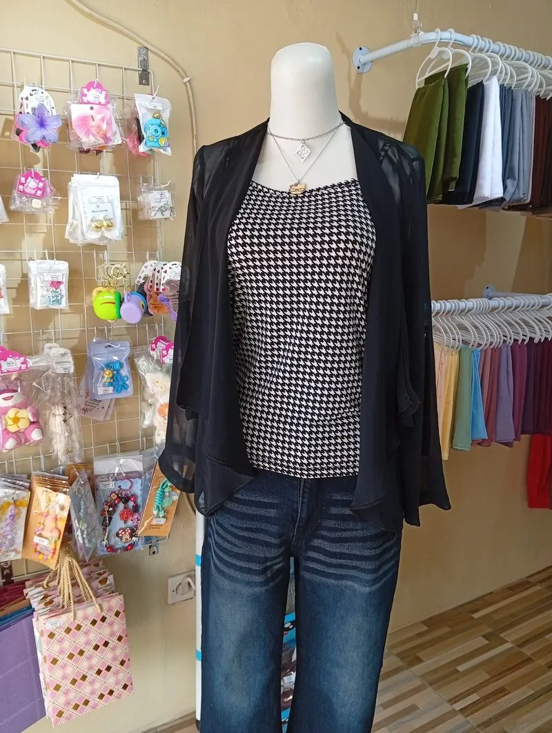 Sheer Outer & Houndstooth Tank Top Thrift photo 1