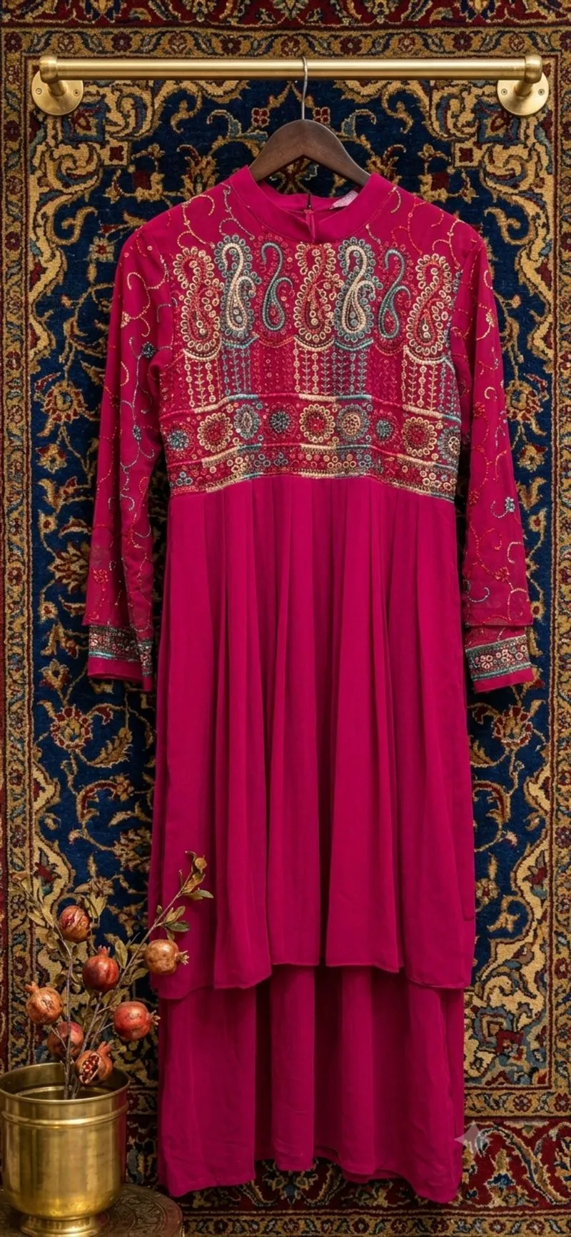 Gamis Kurung Etnik Bordir Premium (Magenta)" photo 1