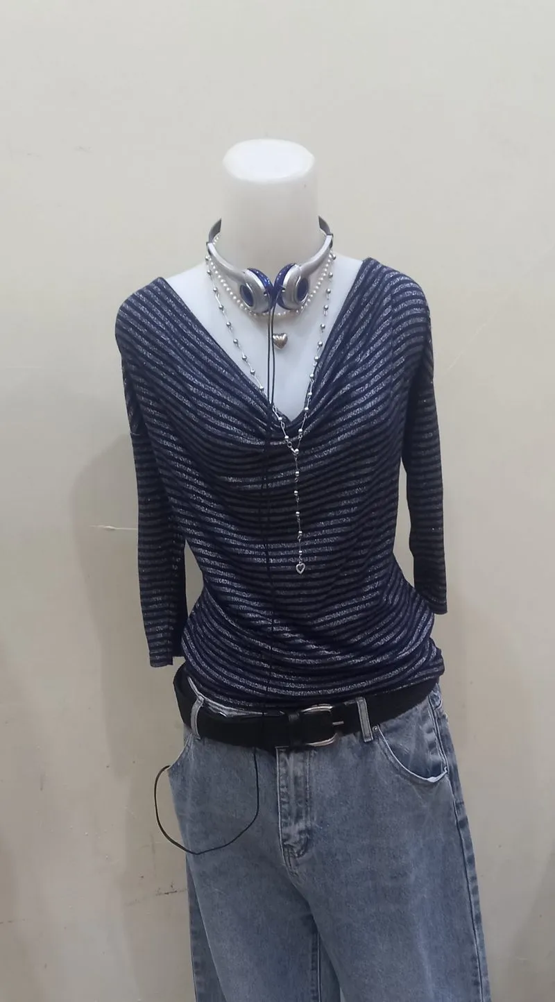 Shimmering Striped Draped Top

 photo 1