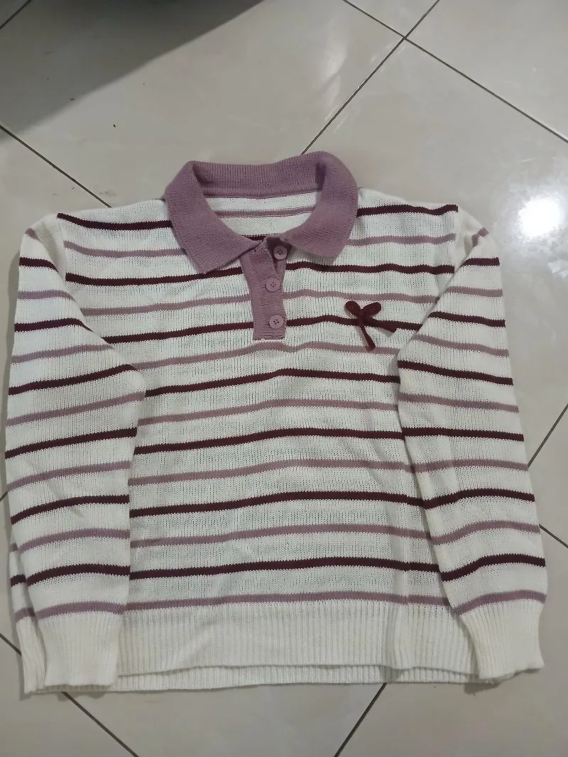 Atasan Wanita Stripe Garis Garis Coquette Knitwear Pastel  photo 1