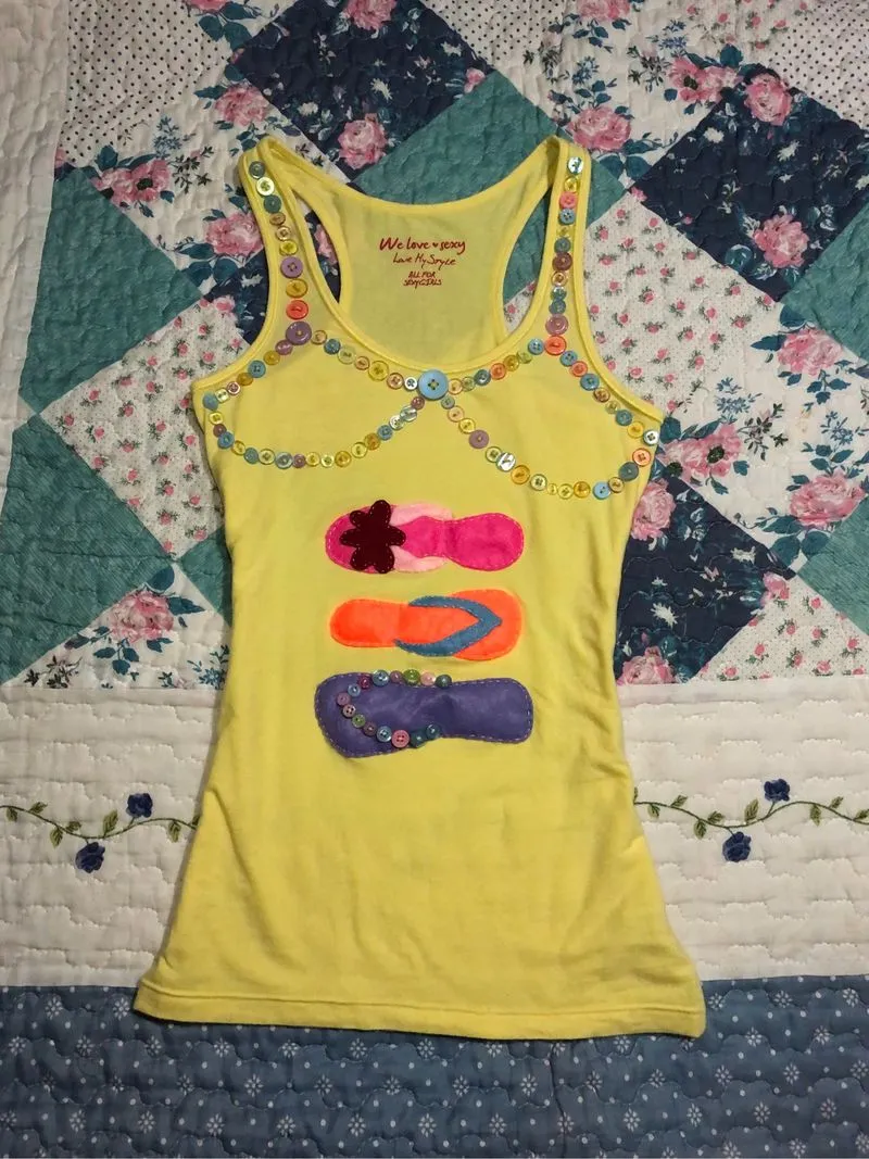 buttoned bikini shape details sandal summer yellow tank top photo 1