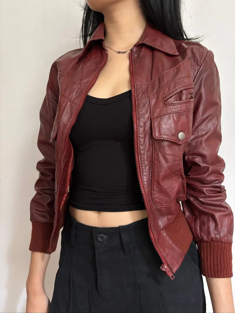 Maroon Faux Leather Jacket photo 1