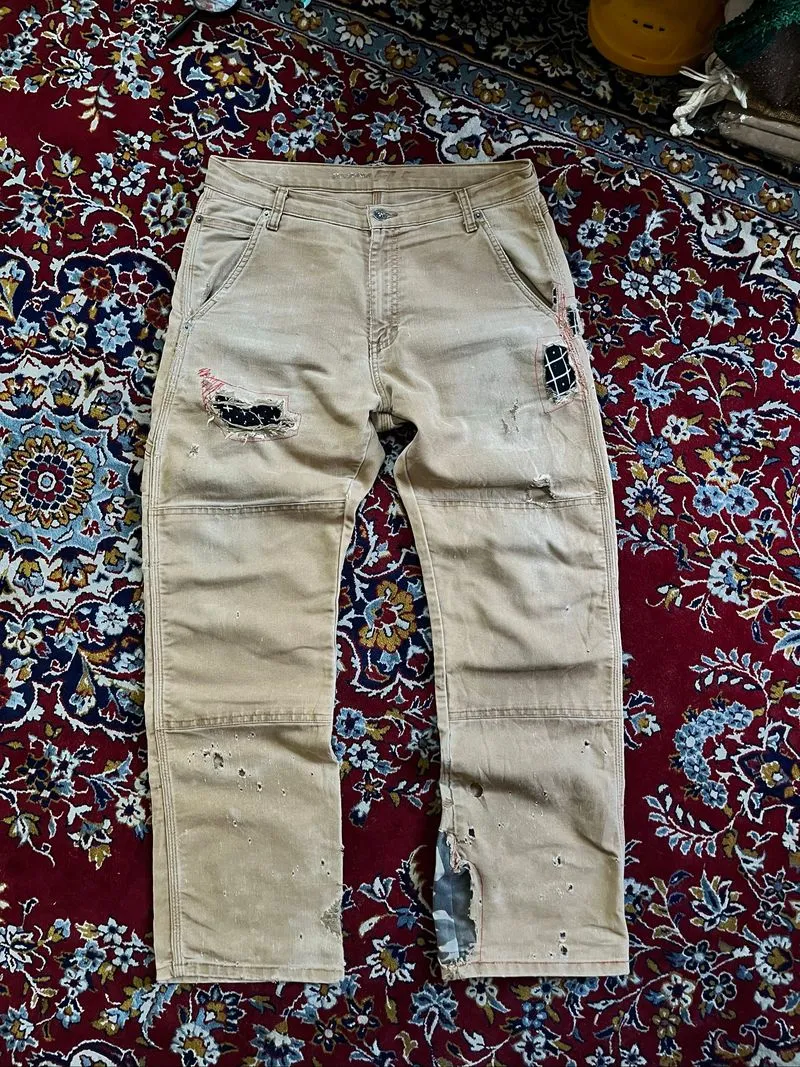 Rugged dickies destroyed and repaired double knee carpenter photo 1