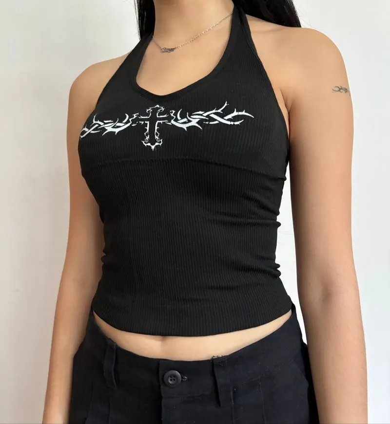 Grunge Cross Halter Top photo 1