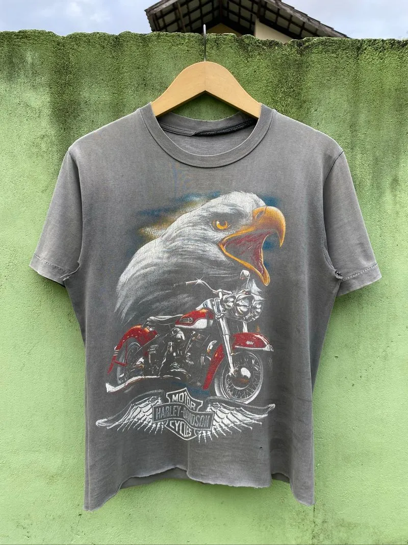 Vintage Harley Davidson Eagle Double Sided Faded Distressed photo 1