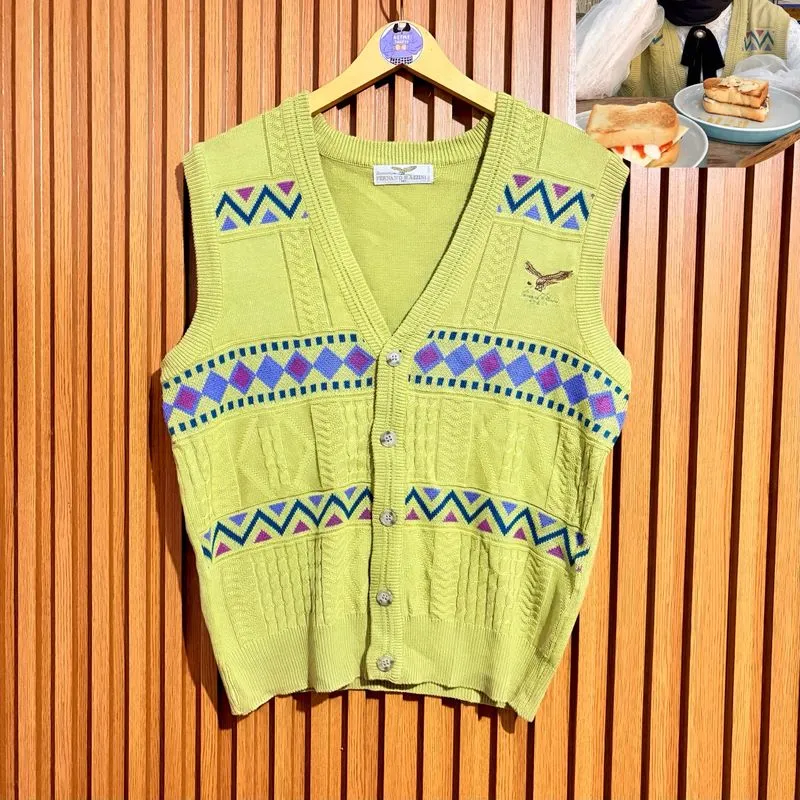 Avocado Vest Rajut Vneck Cable Knit Argyle Outer photo 1