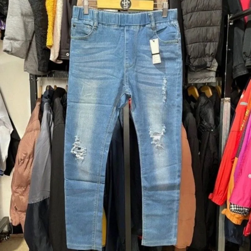 Size 28-30 Jeggings Ripped Light Blue Stretch Pinggang Karet photo 1