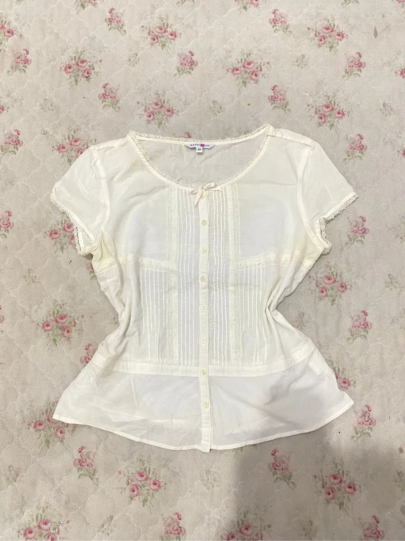 Top white milkmaid lace coquette cute fairy vintage y2k photo 1
