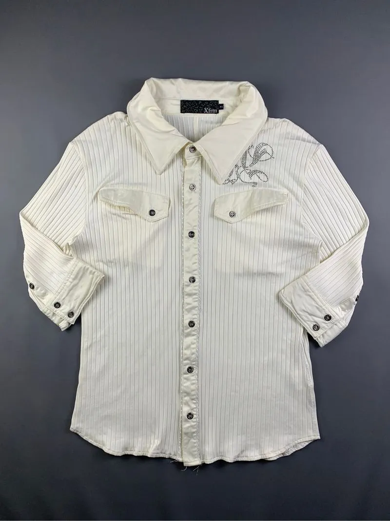 Xfrm White Rhinestones Fitted Wire Collar Vkei Shirt (M) photo 1