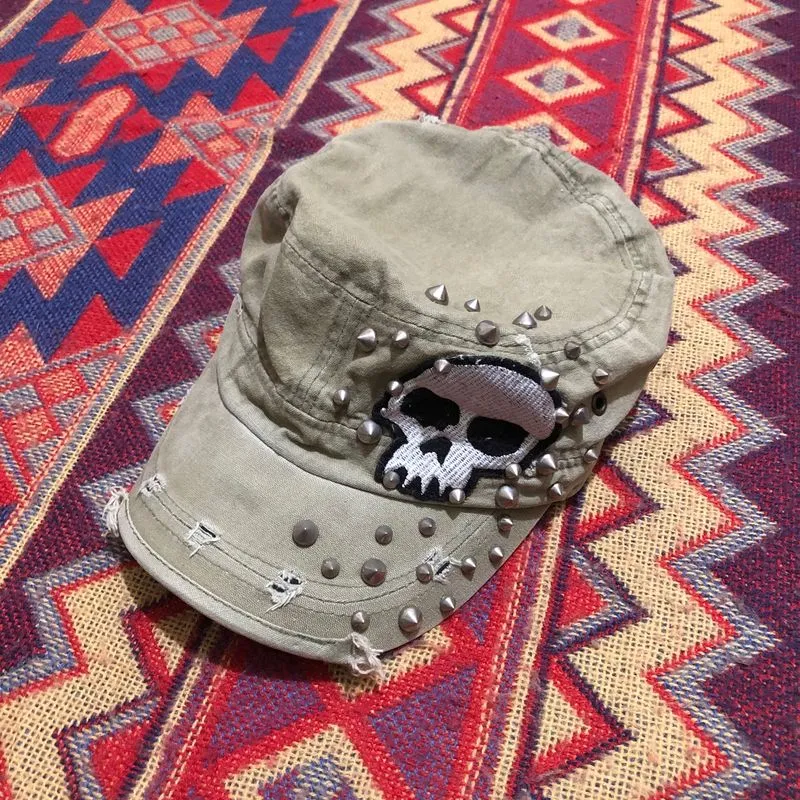 Y2k distressed studded skull patrol caps photo 1