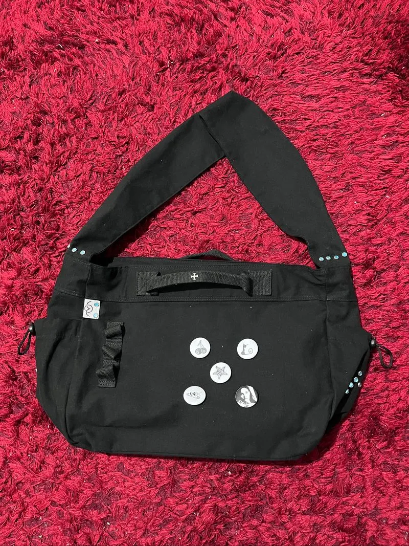 messenger bag black canvas custom black photo 1