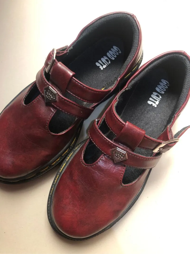 Loafers Mary Jane Shoes Maroon Good Cute photo 1