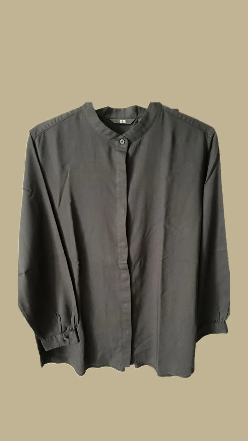Band Collar Blouse Hitam Polos - Size XL photo 1