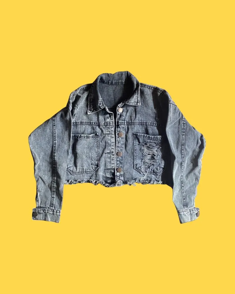 Cropped Ripped Denim Jacket photo 1