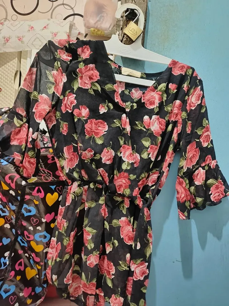 Blouse Bunga Sifon/ Kameja warna Denim  photo 1