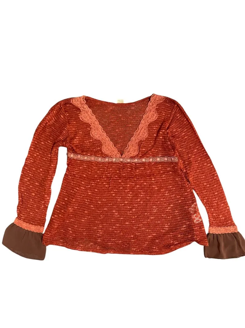 Y2K Axes Femme Brown coquette Knitted Blouse Longsleeve  photo 1