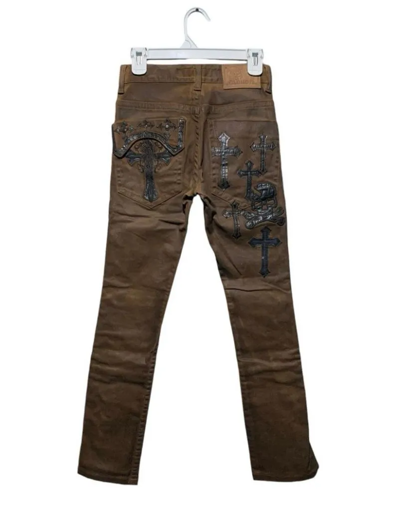 Y2k Cloud72 Lace Up cross skull appliques waxed denim photo 1