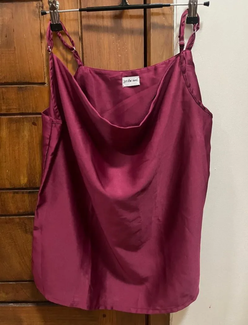 Maroon Red Satin Tank Top photo 1