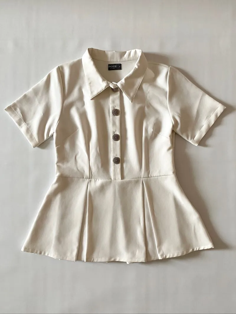Posh The Label Off-White Peplum Collared Blouse photo 1