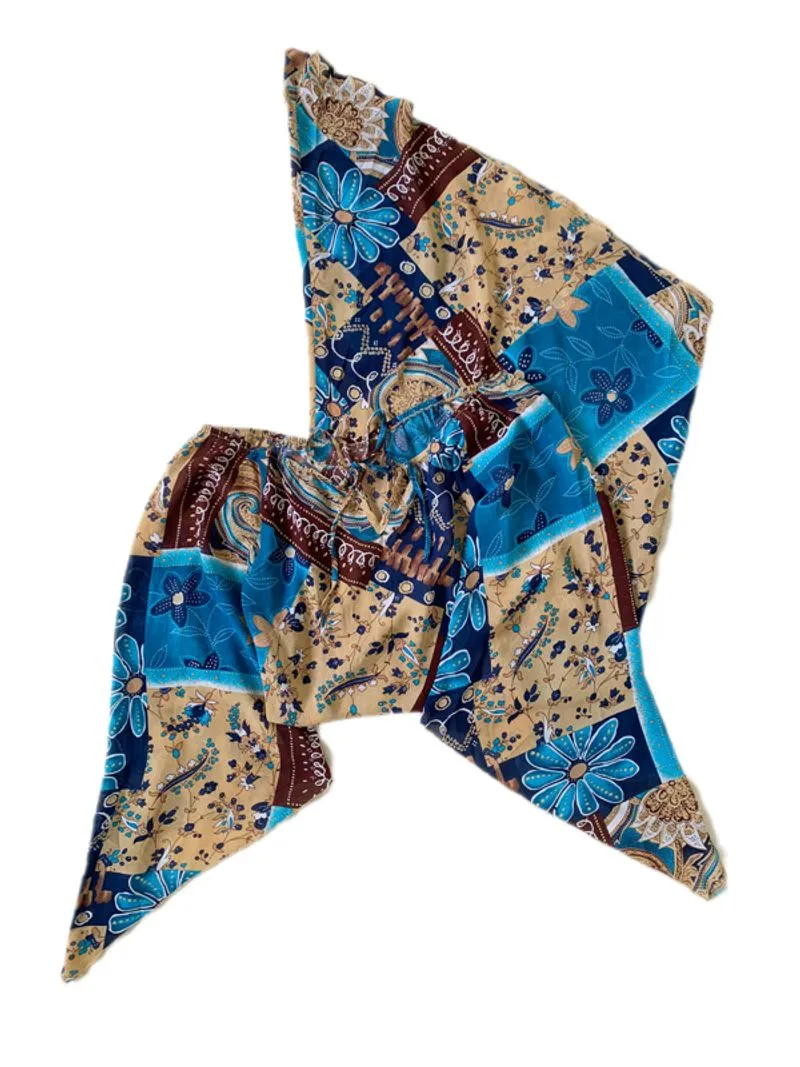 Teal and tan sheer patchwork boho tunic photo 1