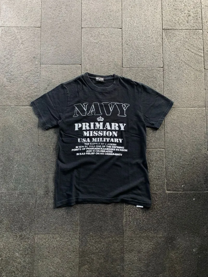 VINTAGE VILLAST Y2K NAVY PRIMARY MISSION USA MILITARY TEE photo 1