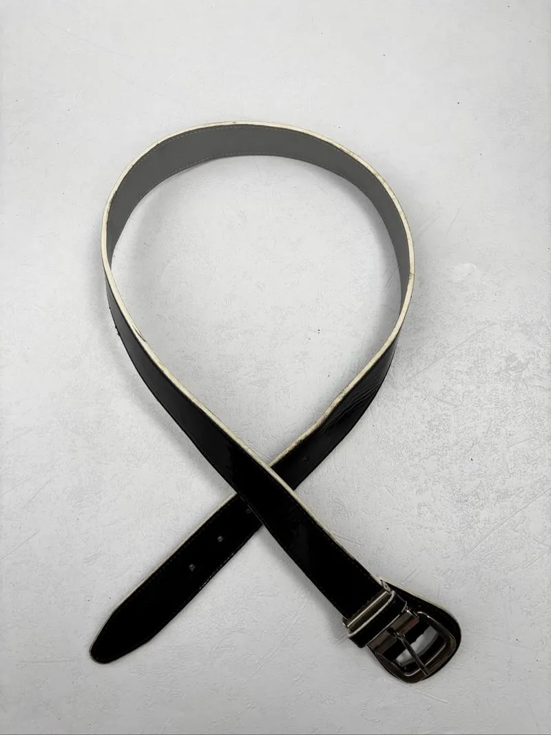 Glossy black white belt photo 1