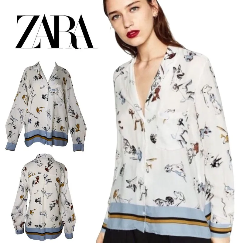 ZARA BASIC COLLECTION Doggy Printed Rayon Shirt Long Sleeve photo 1