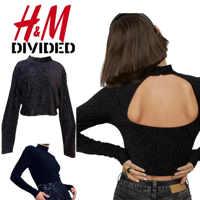 DIVIDED H&M Back Off Elastis Crop Top Turtleneck Long Sleeve photo 1