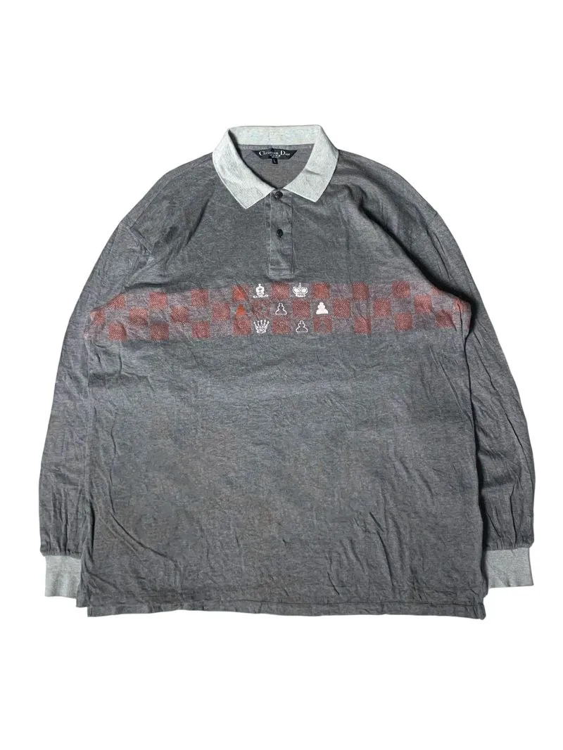 80s/90s chritian dior monsieur chess graphic LS polo shirt photo 1