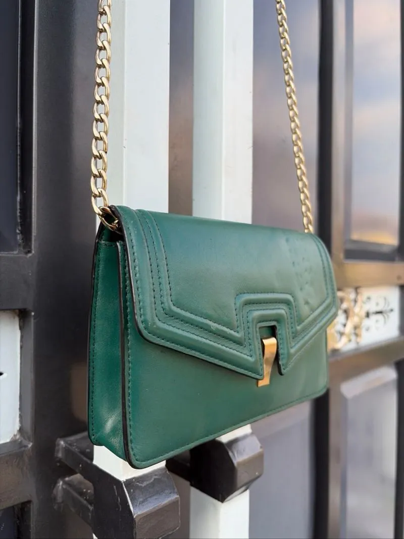 Joy Gryson Sling Wallet Green Leather Bag Chain Kondangan photo 1