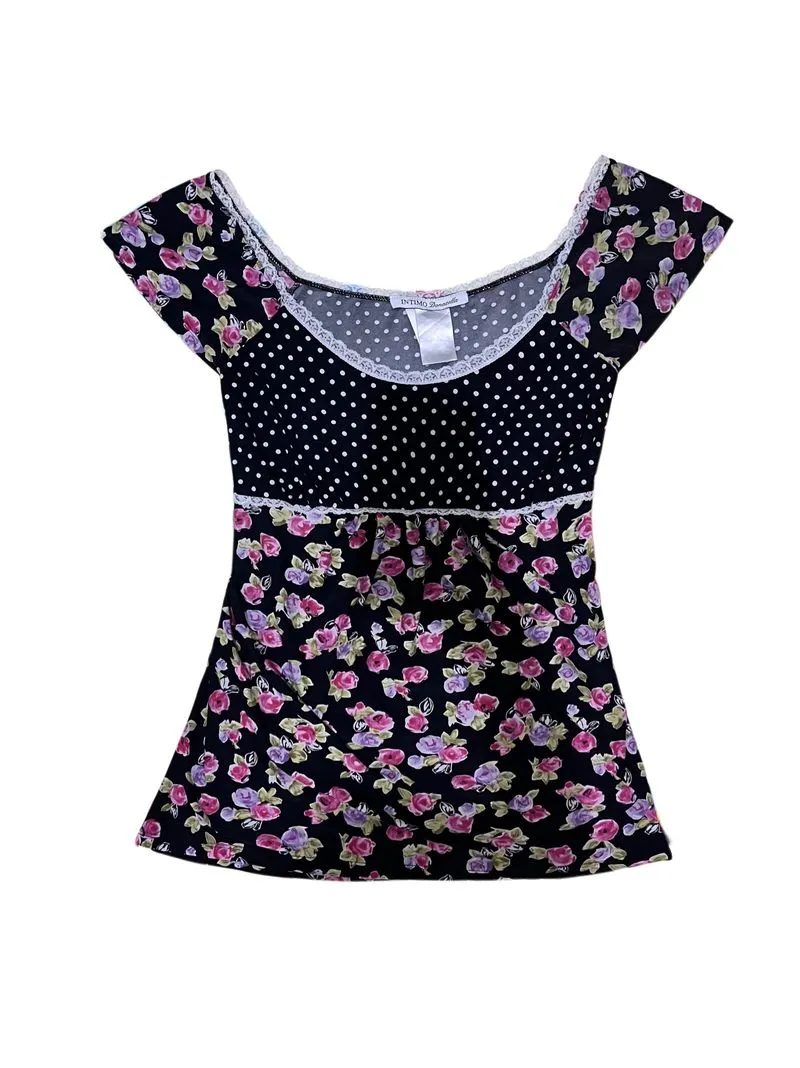 polkadot lace floral baby doll top photo 1