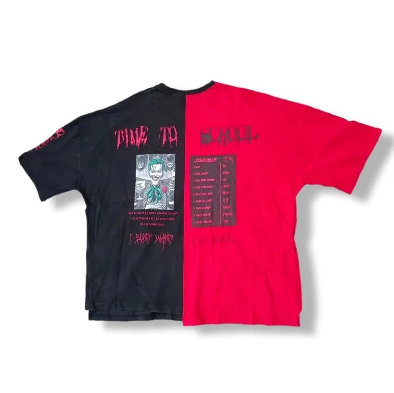 VISION COMPANY JOKER SPLIT COLOR RED BLACK OVERSIZE T-SHIRT  photo 1
