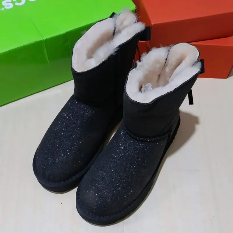 UGG Black Mini Bailey Bow Sparkle Womens Boots  Original photo 1