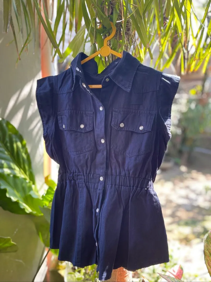 Atasan/Kemeja Denim Tanpa Lengan (Sleeveless) warna Navy/Dar photo 1