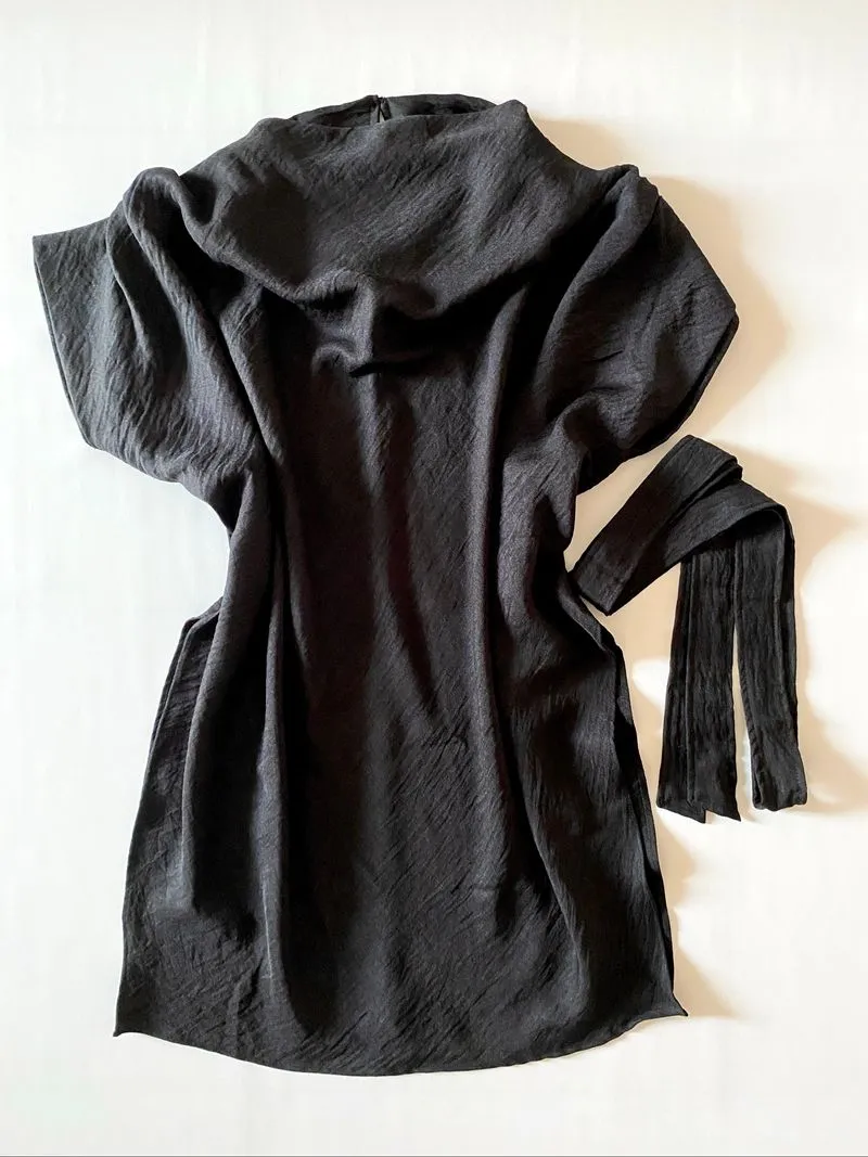 Pafon Oza Top Black Crinckle Cowl Neck Tunic photo 1