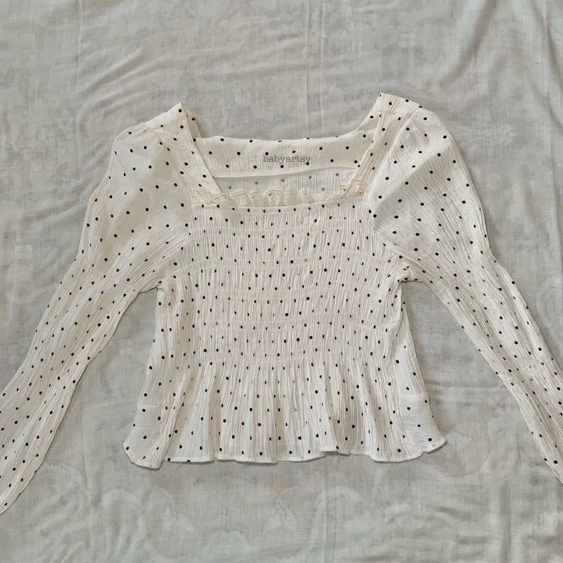 broken white polkadot lace long sleeve top photo 1