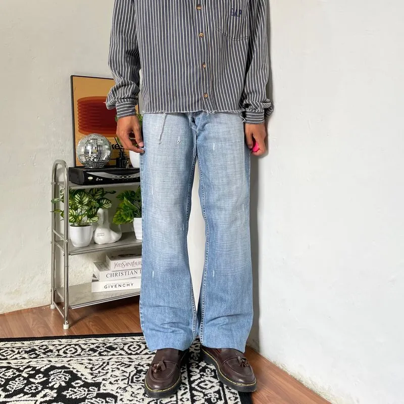 distressed Blue washed denim jeans loose fit photo 1