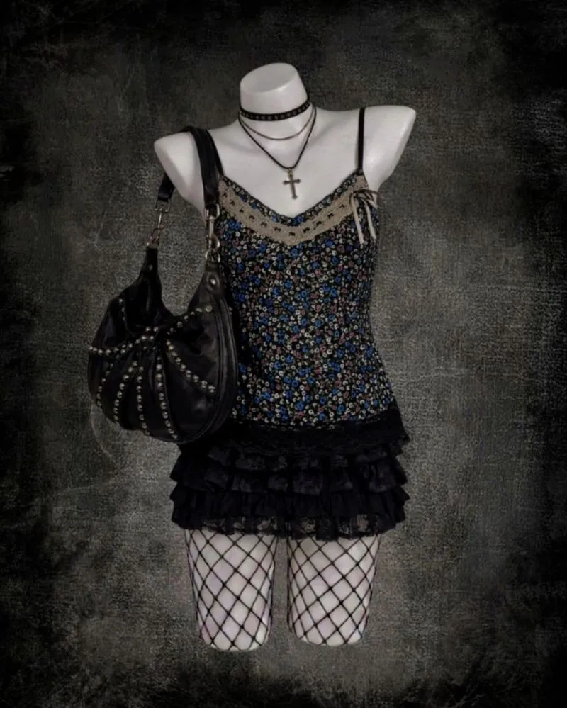 ˚⋆𐙚｡Velvet Lace Floral Cami Top𖦹.ᡣ𐭩˚ photo 1